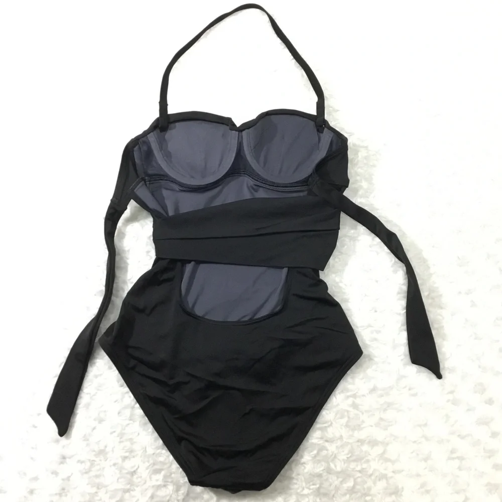 Victoria’s Secret Twist Bandeau Tie Back Retro One-piece Swimsuit Black 32A - Picture 10 of 16